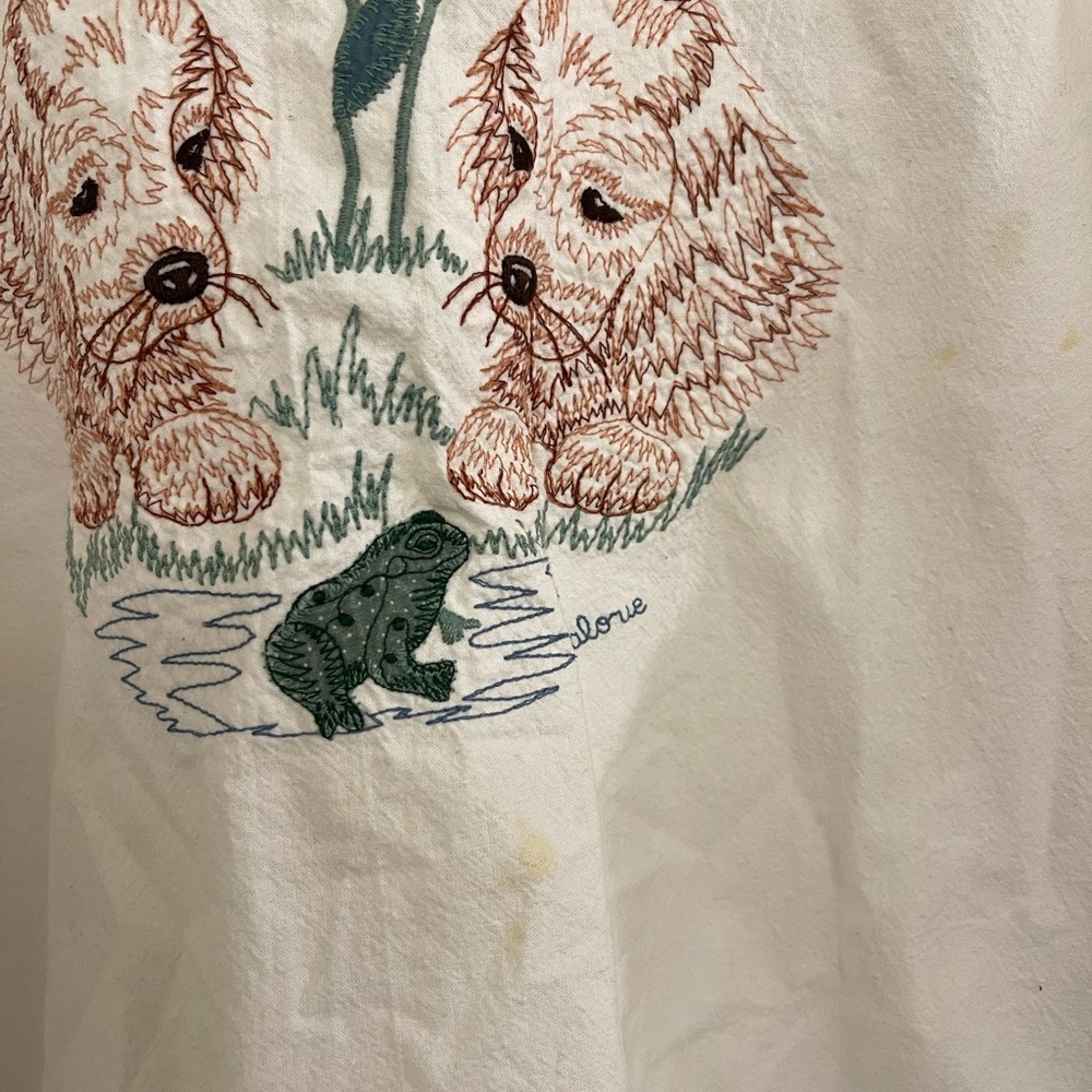 Vintage Folk Art Appliqué Grandmacore Cream Sweatshirt Collar Dog Embroidery - Picture 3 of 8